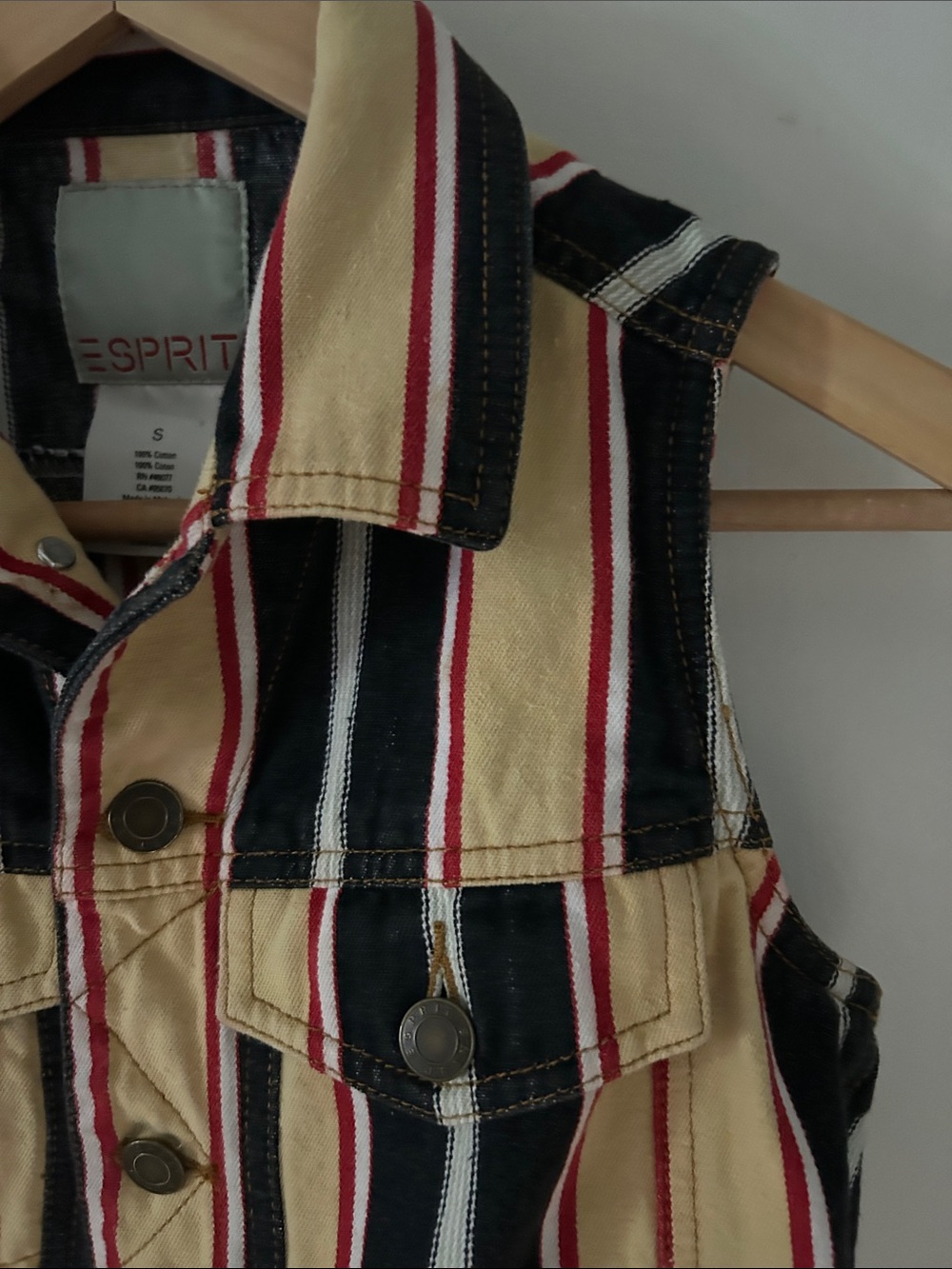 Esprit Striped Cotton Vest in Black, Cream & Red - Picture 3 of 7
